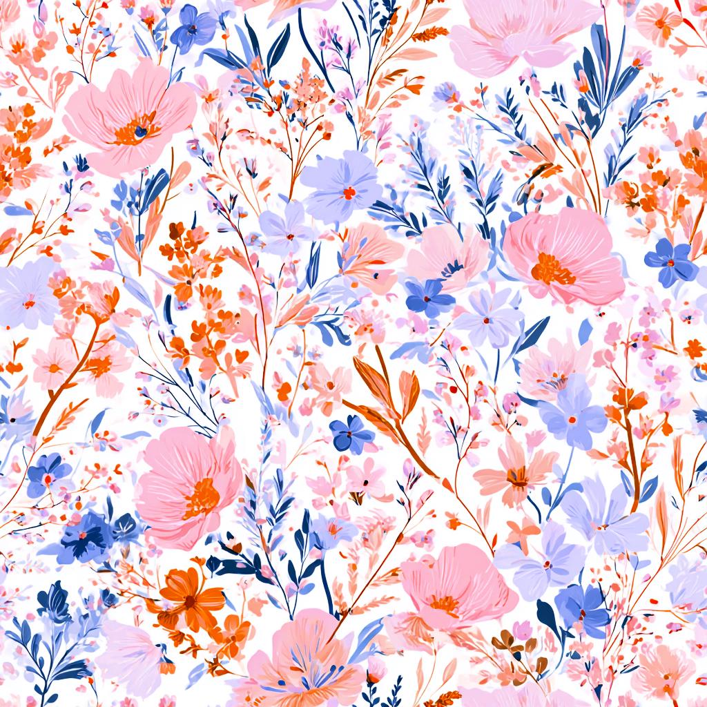 Spring Flowers Seamless Pattern: Pink Purple Botanical Fabric Print ...