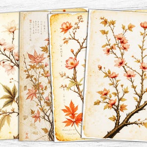 Japońskie artykuły czasopisma, Sakura do druku, Jesienne artykuły cyfrowe, Papiery Sakura, Artykuły wiosenne, Botaniczne kwiaty, Pobieranie cyfrowe