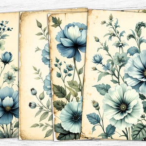 Blue Flowers Junk Journal Paper, Flowers Printable, commercial use, Decoupage Flowers Background, Digital Download, Blue Shabby Chic Flowers