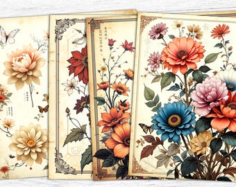 Vintage Floral Junk Journal Paper: Botanical Printable (Digital Download)