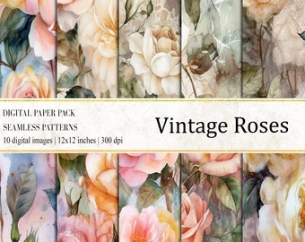 Vintage Roses Digital Paper: Watercolor Floral Prints (Digital Download)