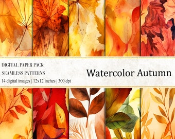 Watercolor Autumn Digital Paper: Seamless Fall Patterns (Digital Download)