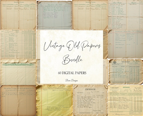 Vintage Paper Ephemera Bundle: Aged Parchment, Invoice, Archive (Digital Download, 60 PNGs, 300 dpi)