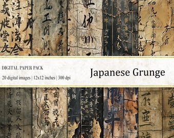 Japanese Grunge Calligraphy Digital Paper Pack (PNG)
