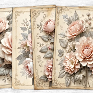 Roses Junk Journal Papers, Vintage Shabby Roses Printable, Peony Digital Papers, commercial use, Vintage Rose Pages, Digital Download