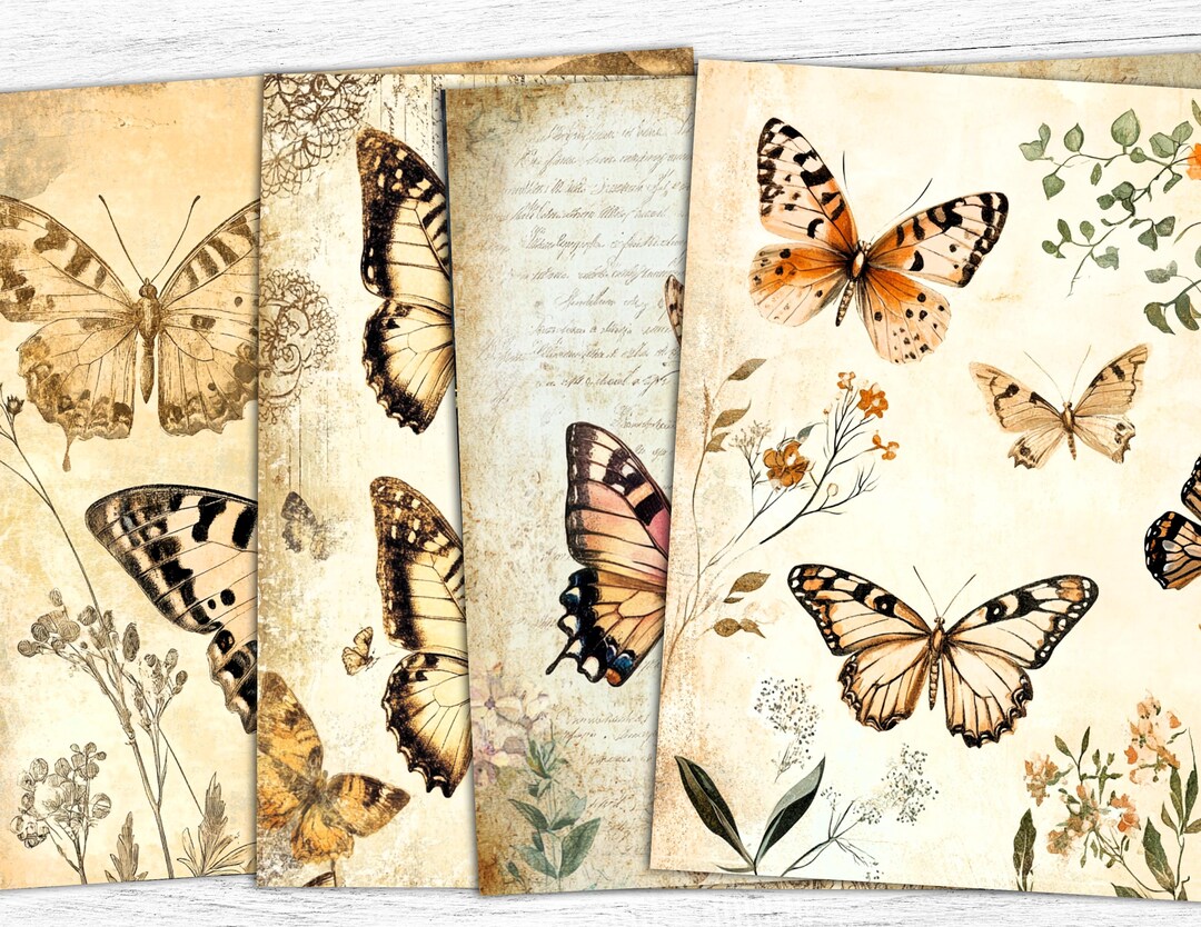 Vintage Butterfly Junk Journal Paper: Ephemera Collage Sheets (digital ...