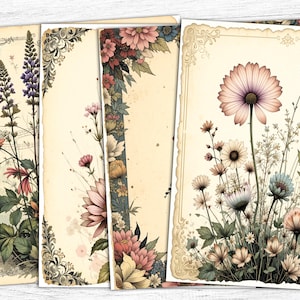 Floral Botanical Junk Journal Papers, Botanical Background, Botanical Papers, commercial use, Vintage Flowers Printable, Digital Download