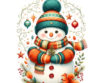 Christmas Snowman Png, Christmas T-Shirt Design (Digital Download)