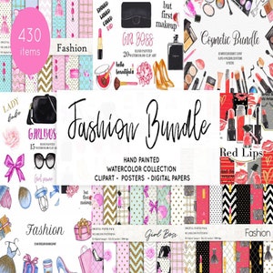 Aquarel mode make-up illustratiebundel, commercieel gebruik, aquarel clipart, mode png-clipart, aquarel mode-illustratie