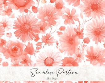 Padrão sem emendas de flores em aquarela, estampa em tecido pastel blush, download digital