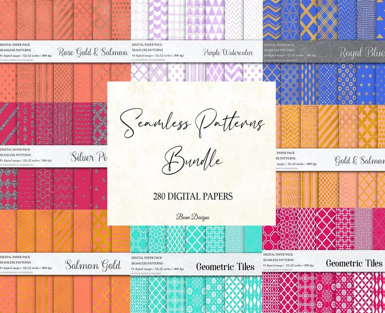 Seamless Geometric & Damask Patterns Bundle: Digital Paper Pack ...