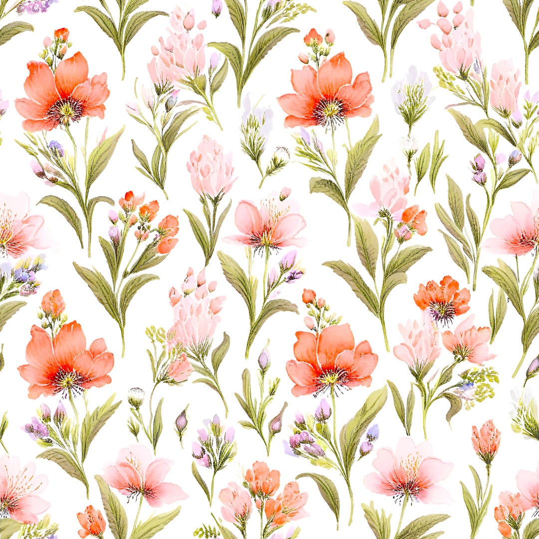 Embroidered Spring Flowers Pattern: Rose Flowers Botanical Fabric Print ...