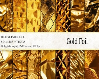 Gold Foil Textures: Seamless Patterns, Metallic Backgrounds (Digital Papers)