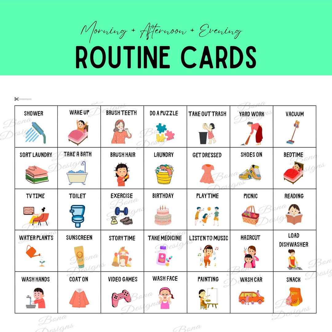 Visual Task Chart Children Routine Cards, Charts for Kids, Chores Chart Morning Afternoon Evening ...