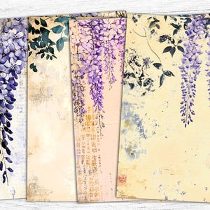 Papeles de diario basura de lavanda, diario floral, papel digital de lavanda, papel de flores de lavanda, efímera grunge vintage, hoja de collage digital