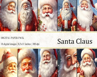 Santa Claus Christmas Digital Papers: Junk Journal Backgrounds (Digital Download)