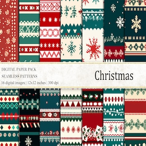 Christmas Plaid Digital Papers: Seamless Folk Patterns (PNG, 12x12, 300 dpi) (Digital Download)