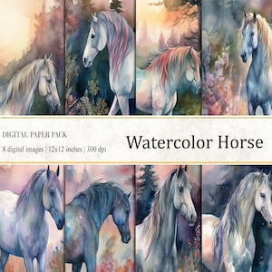 Watercolor Horse Digital Papers, Watercolor Horse Print, Spring Horse Background, Journal Papers, commercial use, Horse Background
