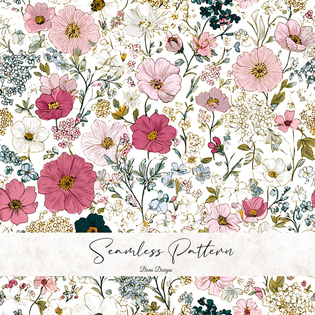 Elegant Floral Seamless Pattern: Pink Blush Botanical Fabric Print ...