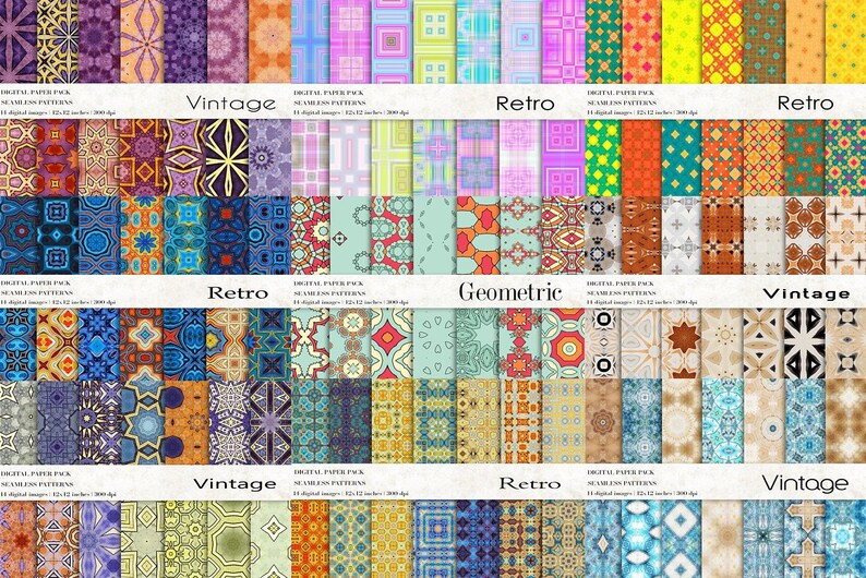 Vintage Retro Patterns Bundle: 266 Seamless Designs (digital Download ...