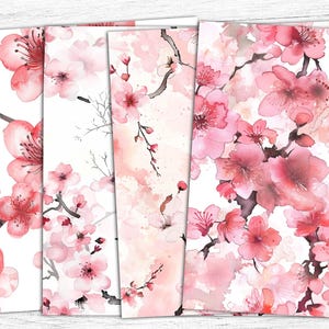 Papiery Sakura Junk Journal, Dziennik kwiatowy, Papier cyfrowy Sakura, Kwiaty Sakura, Papiery różowe kwiaty, Arkusz kolażu cyfrowego, Wydruk Sakura