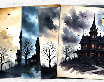 Gothic Halloween Junk Journal Papiere, Spukhaus Collage Sheets, PNG Digital Download