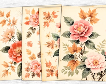 Shabby Chic Rose Junk Journal Papers: Vintage Floral Backgrounds (Digital Download)