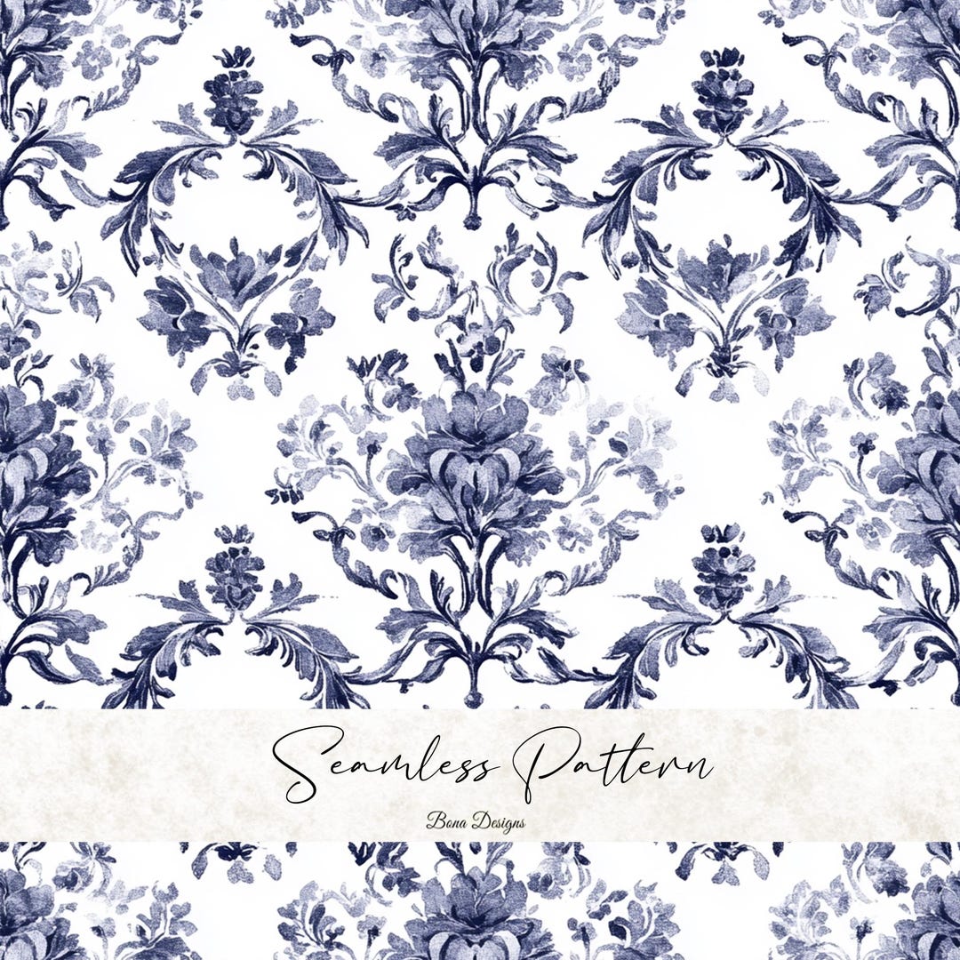 Blue Toile De Jouy Seamless Pattern: French Country Digital Paper (PNG ...