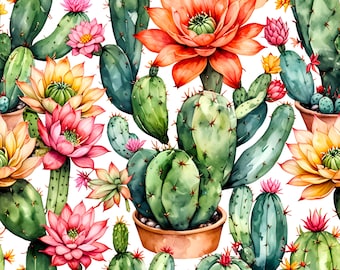 Watercolor Cactus Pattern: Succulent Fabric Print (Digital Download)