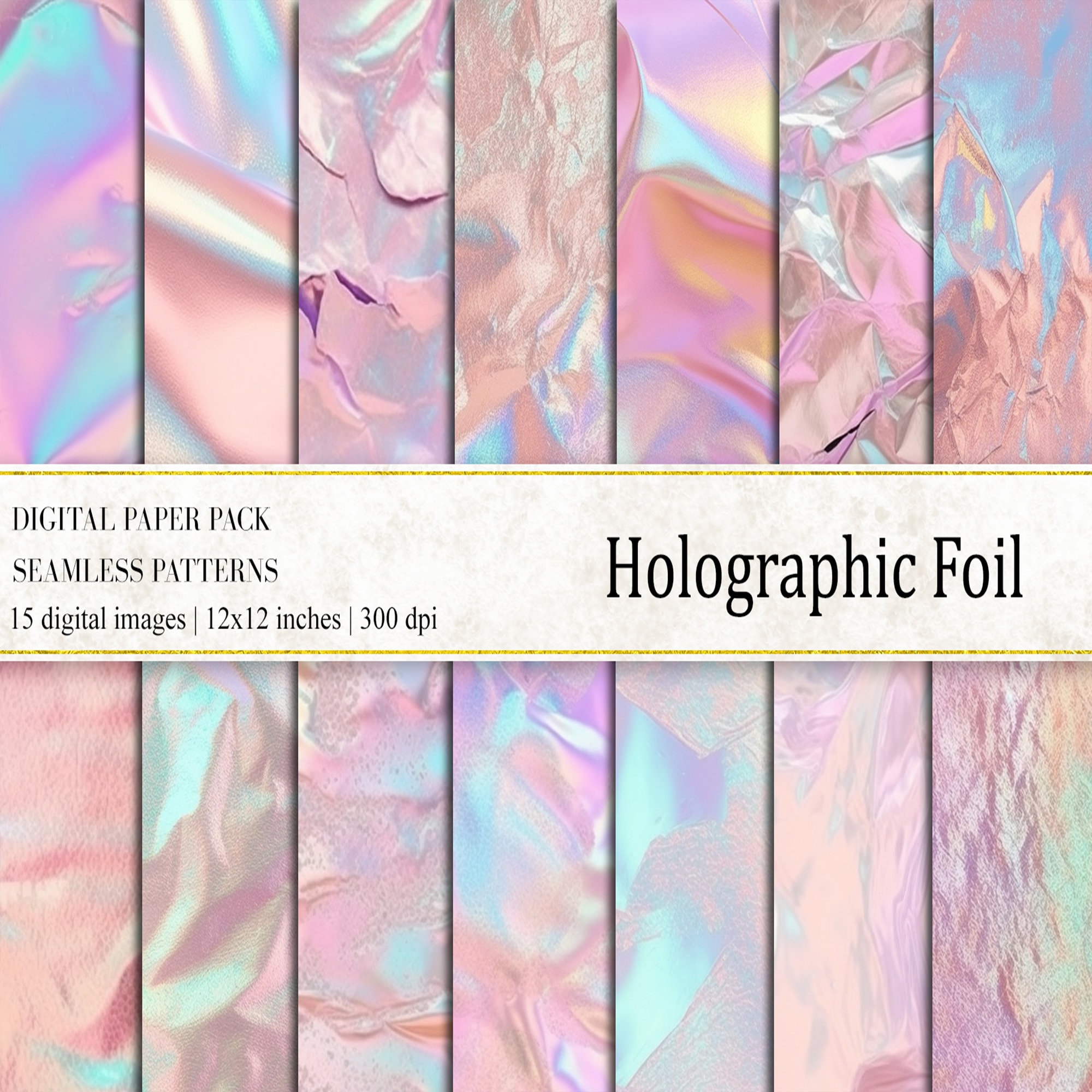 Holographic Digital Papers Hologram Texture Iridescent Background for  Photoshop, Illustrator, Canva 