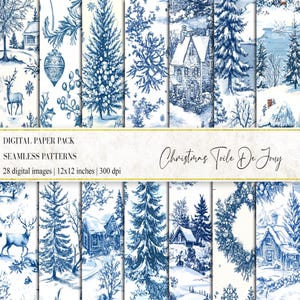 Papier numérique Toile de Jouy de Noël, motif sans couture toile de Noël, toile de Noël vintage, papiers toile de Jouy, impression cadeau de Noël