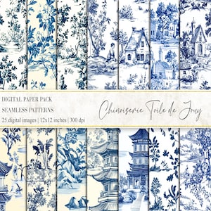 Chinoiserie Toile de Jouy Digital Papers, Chinoiserie Floral Digital Papers, Chinoiserie Patterns, Vintage Floral Pattern, French Toile