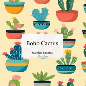 Cactus Seamless Pattern, Cactus Digital Paper, Succulent Pattern, Instant Download, Seamless Pattern, Boho  Cactus Pattern, Digital Download