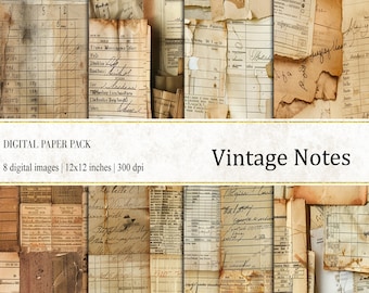 Vintage Notes Digital Papers, Vintage Ephemera Background Vintage Notes Paper, Vintage Journal Papers, Vintage Backgrounds, Ephemera Papers