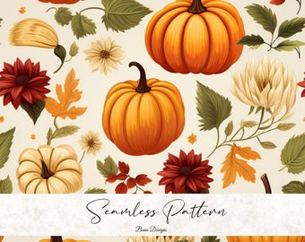 Pumpkin Autumn Seamless Pattern: Fall Fabric Design (Digital Download