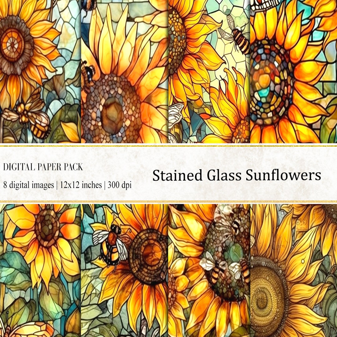 Stained Glass Sunflowers Digital Paper Pack (12x12 Inches) - Etsy