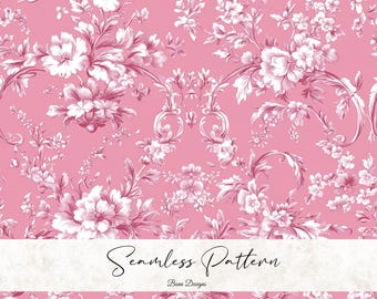 Pink Rococo Seamless Pattern: French Floral Design (Digital Download, 12x12 PNG )