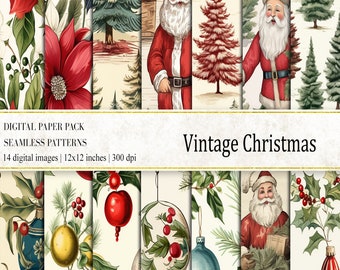 Vintage Santa Claus Digital Paper: Christmas Scrapbook Patterns (Digital Download)