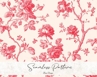 Pink Toile De Jouy Seamless Pattern: Fabric Print (Digital Download)