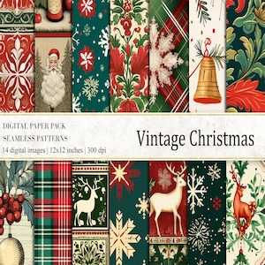 Vintage Christmas Digital Papers, Vintage Christmas Scrapbooking, Old Christmas Seamless Pattern, Christmas Seamless Pattern, Digital Papers