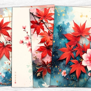 Japanisches Herbst Junk Journal Papier, Vintage Herbst digitale Papiere, Blumen druckbare Seiten, digitaler Download, Sakura Blume druckbare