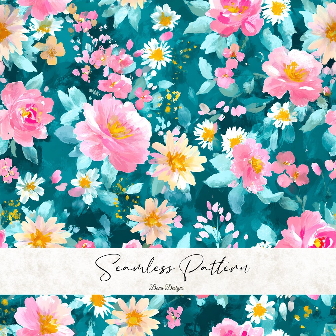 Watercolor Flowers Seamless Pattern: Shabby Chic Fabric Print (digital ...
