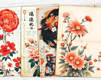 Japanese Floral Junk Journal Papers: Geisha Print (Digital Download)