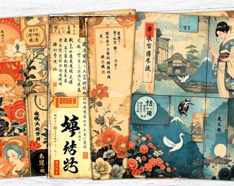 Carta da giornale giapponese con collage: sfondo vintage (download digitale)