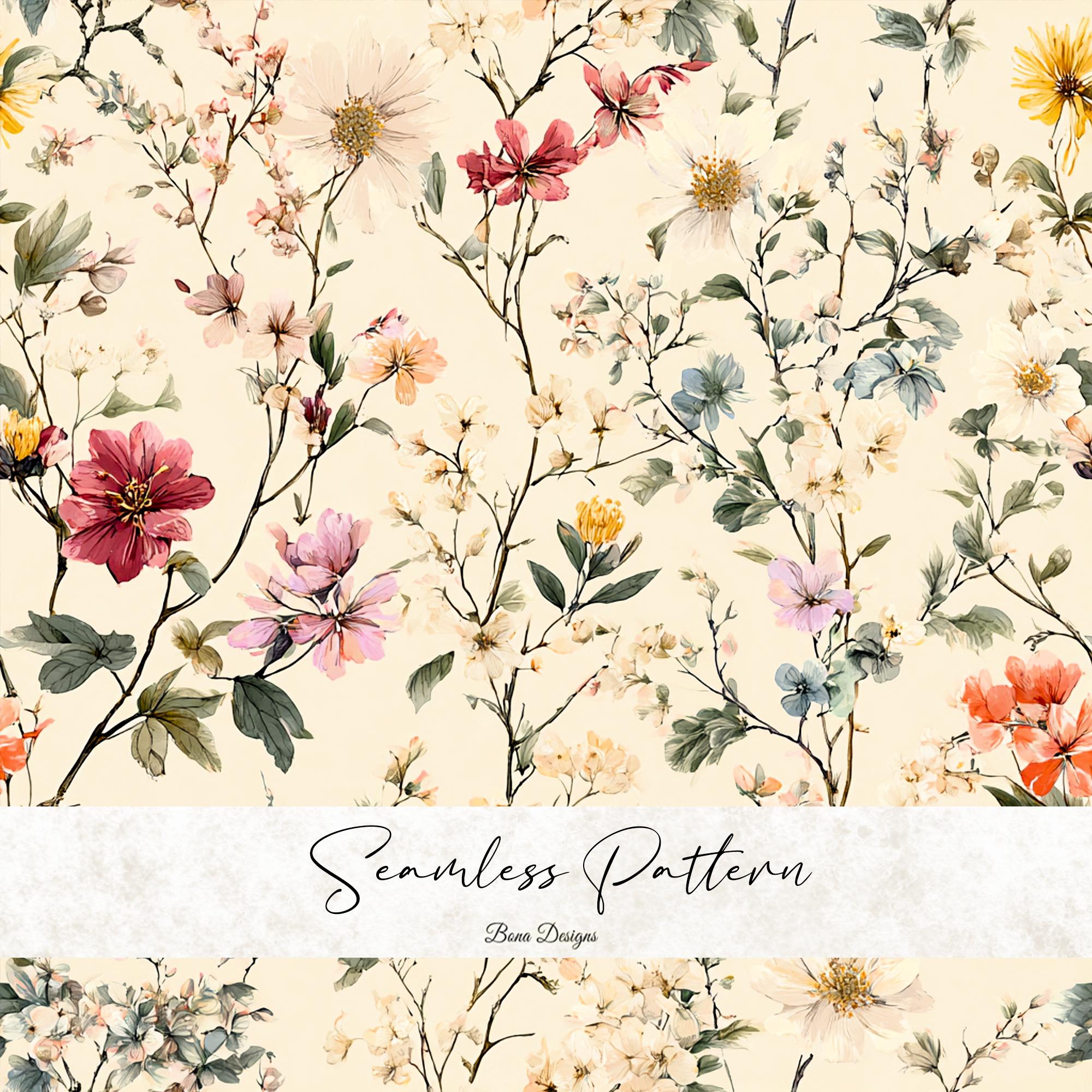 Boho Floral Seamless Pattern: Digital Paper for Fabric (instant ...