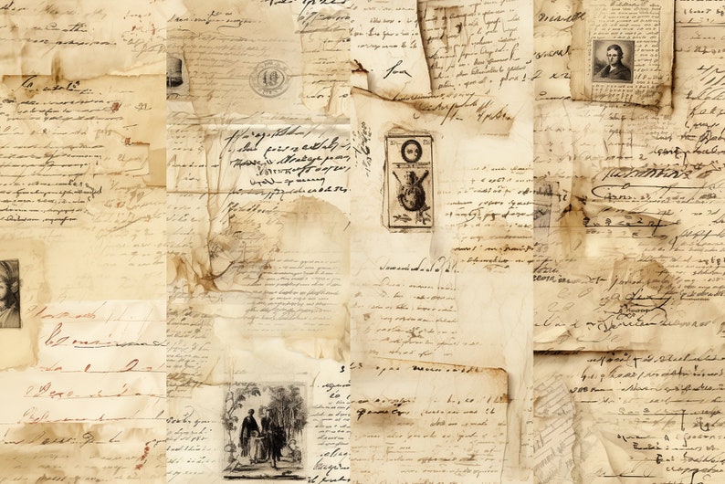 Retro Typed Notes Vintage Handwritten Notes Digital Paper: Antique Letter Texture ...