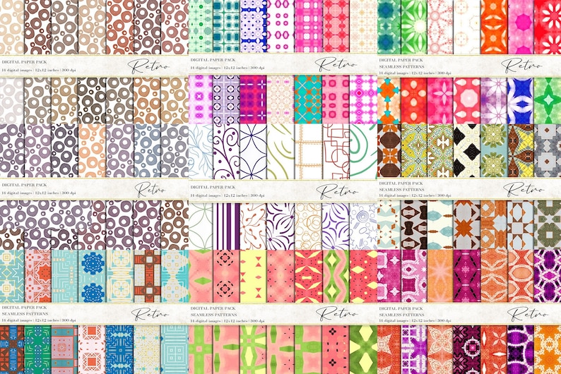 Retro Digital Paper Bundle: Seamless Patterns - Etsy