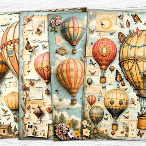 Ballon Junk Journal Papiere, Ballon digitales Papier, Aquarell Ballon, digitaler Download, Ballon bedruckbar, Ballon Druck, Vintage Ephemera