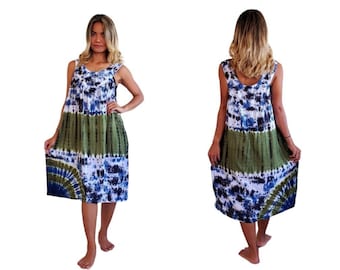 Tie Dye Boho Regenschirm Sommerkleid mit Taschen Strand Abdeckung One Size passt S-XL