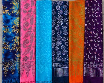 Bali Batik Sarong Beach Coverup With Coconut Buckle, Hawaiian Pareo Wrap, Tropical Swimsuit Coverup, Boho Resort Wear, 6 Different Designs
